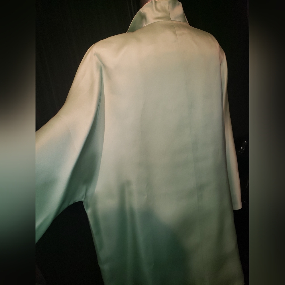 Oscar de la Renta double sided 100% Charmeuse silk Mint kimono oversized Jacket - Picture 15 of 16